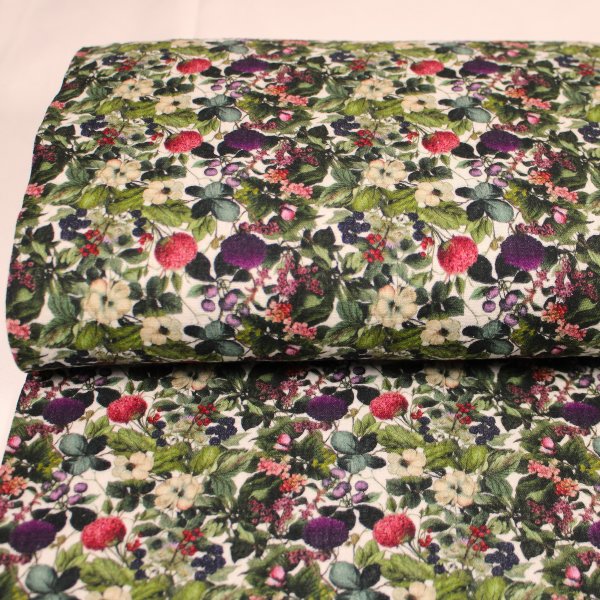 Musselin Double Gauze "Sommergarten Romance" natur/grün